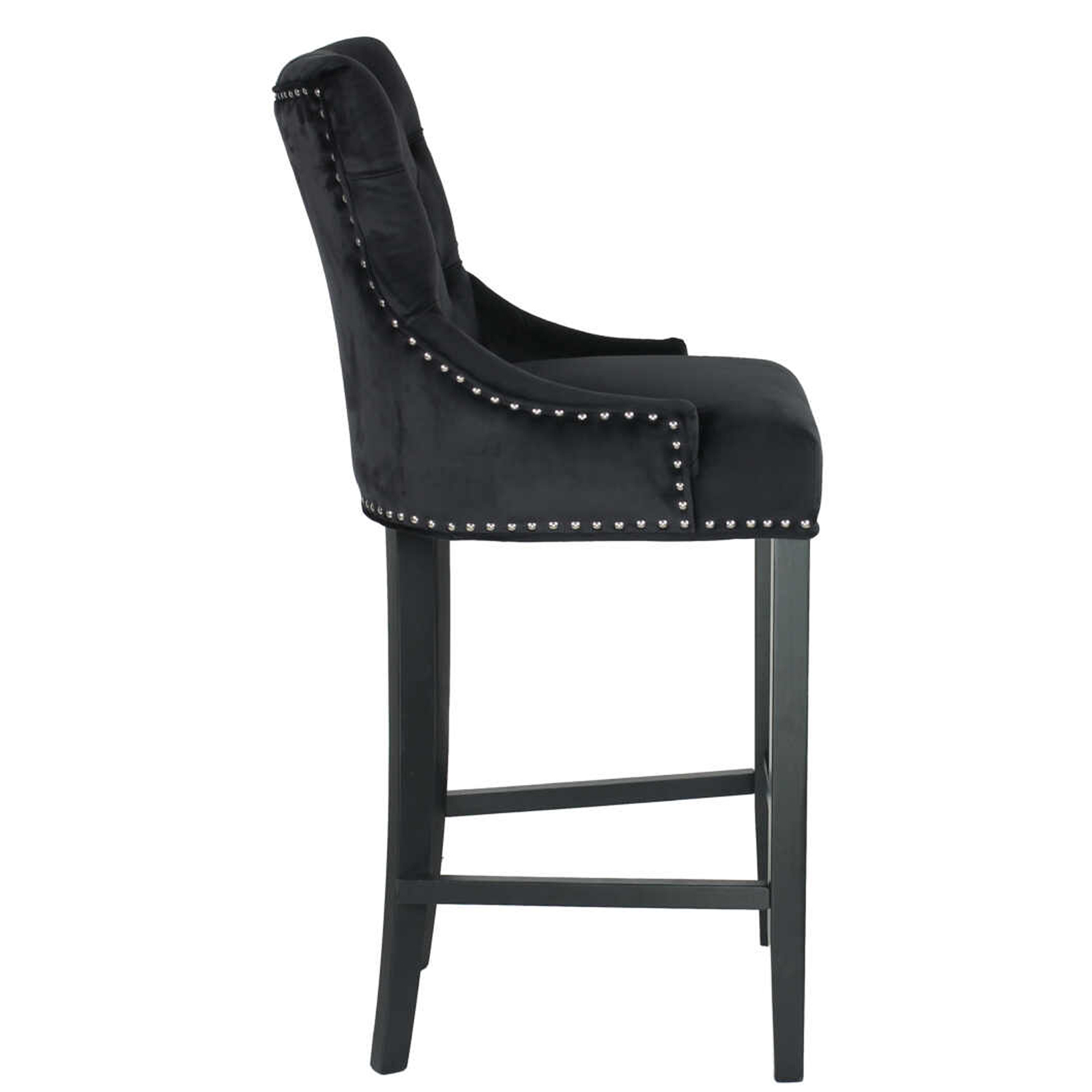 Zara French Accent Luxury Velvet Barstool With Black Solid Legs - Black