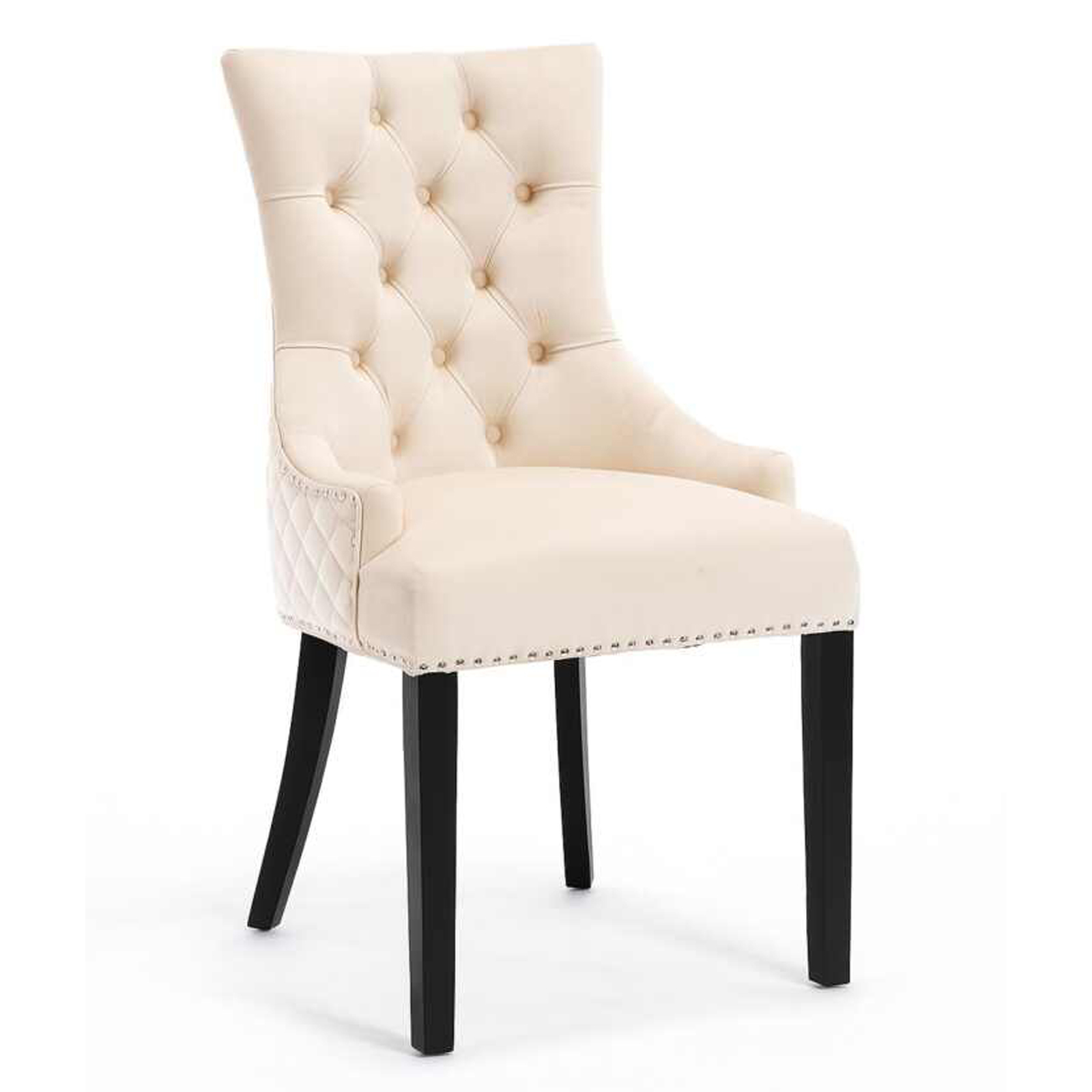 Zara French Luxury Provincial Accent Dinning Chair Black Solid Wood Legs - Cream Velvet