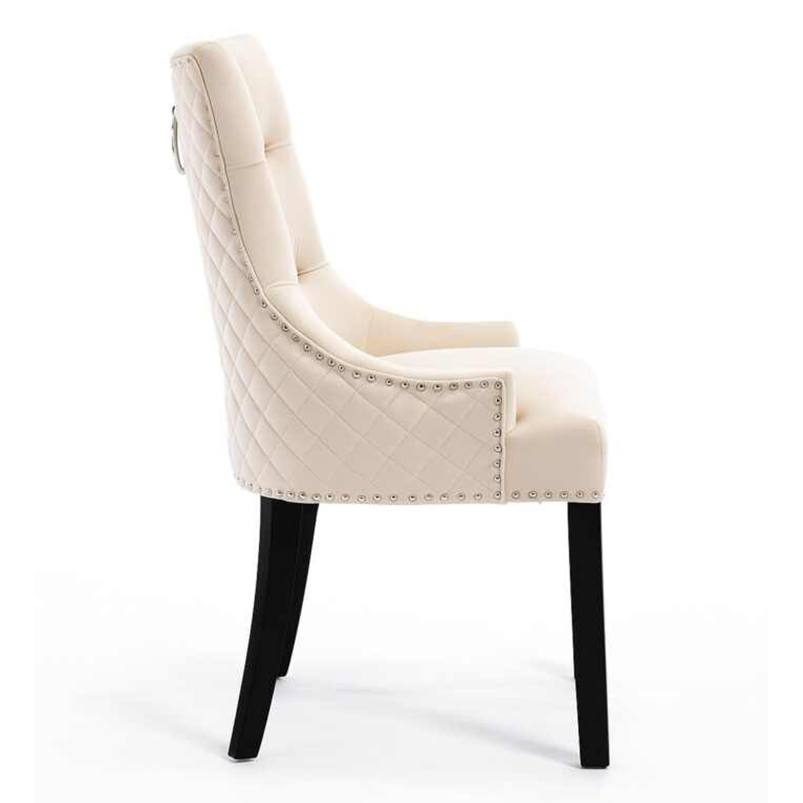 Zara French Luxury Provincial Accent Dinning Chair Black Solid Wood Legs - Cream Velvet