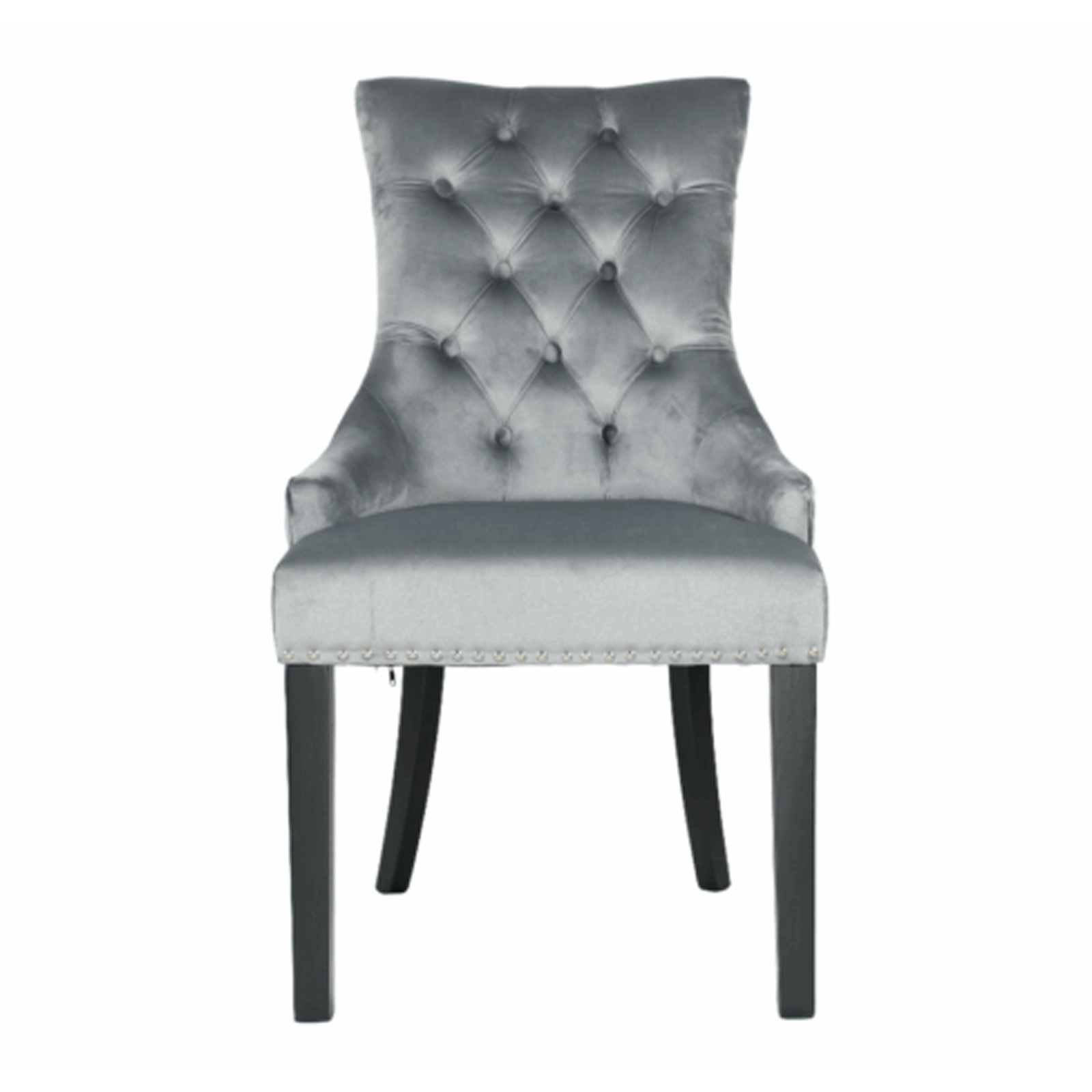 Zara French Luxury Provincial Accent Dinning Chair Black Solid Wood Legs - Grey Velvet