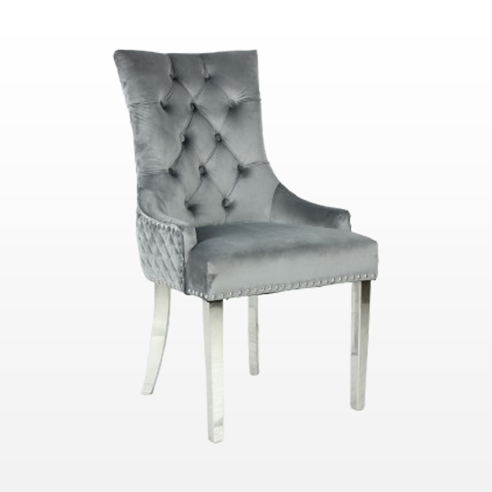Zara French Luxury Provincial Accent Dinning Chair Stainless Steel Legs – Grey Velvet
