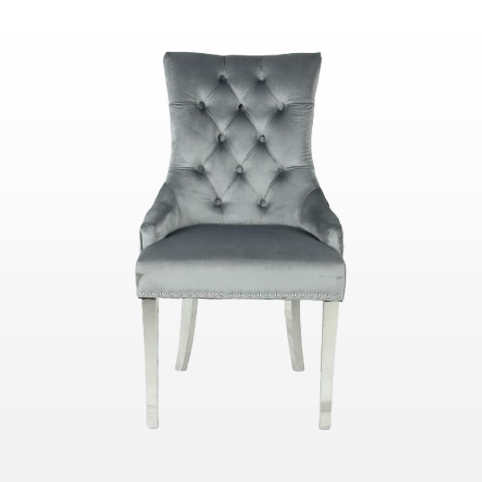 Zara French Luxury Provincial Accent Dinning Chair Stainless Steel Legs – Grey Velvet