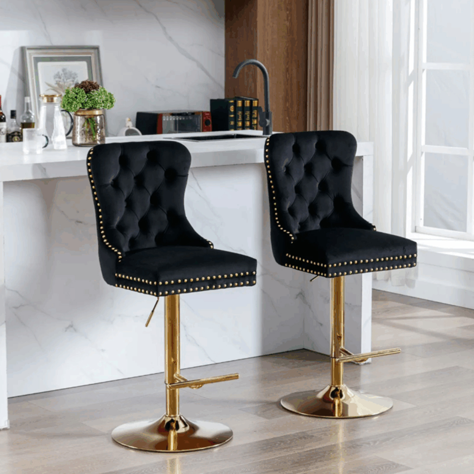 Zara Luxury Height Adjustable Bar Stool – Black with Gold Legs2