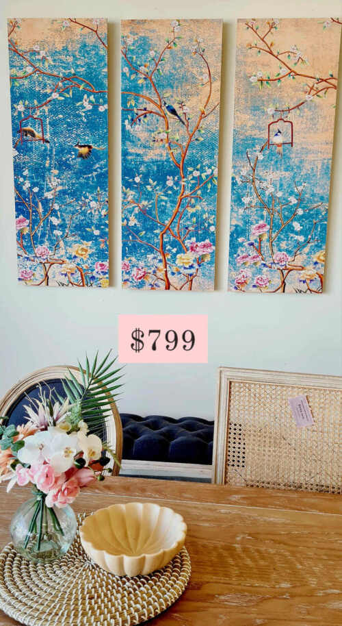 Tranquil Garden Birds" 3-Piece Hand-Painted Wall Art