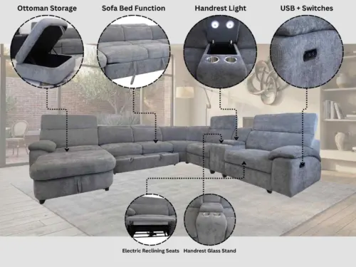 Grey 6 seater sofa bed in perth