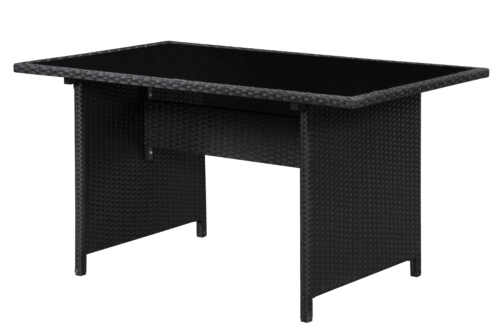 Rattan Wicker 7-Seater Dining Table with Glass Top – Black