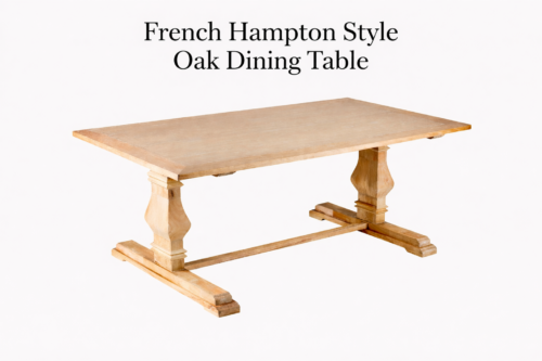 French Hampton Style Oak Dining Table | Solid Trestle Base
