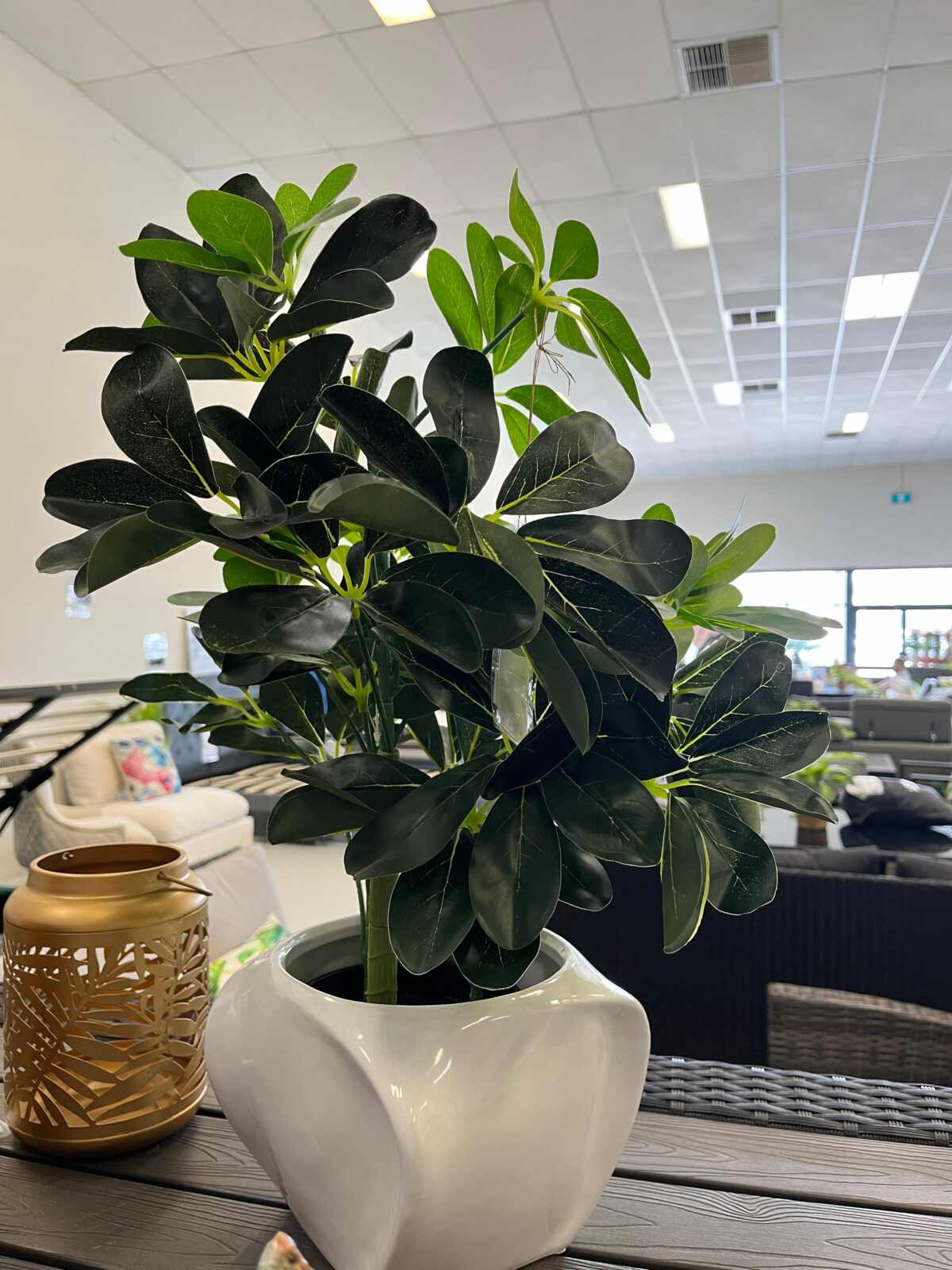 Artificial Umbrella Leaf Plant in Modern White Pot - Image 3