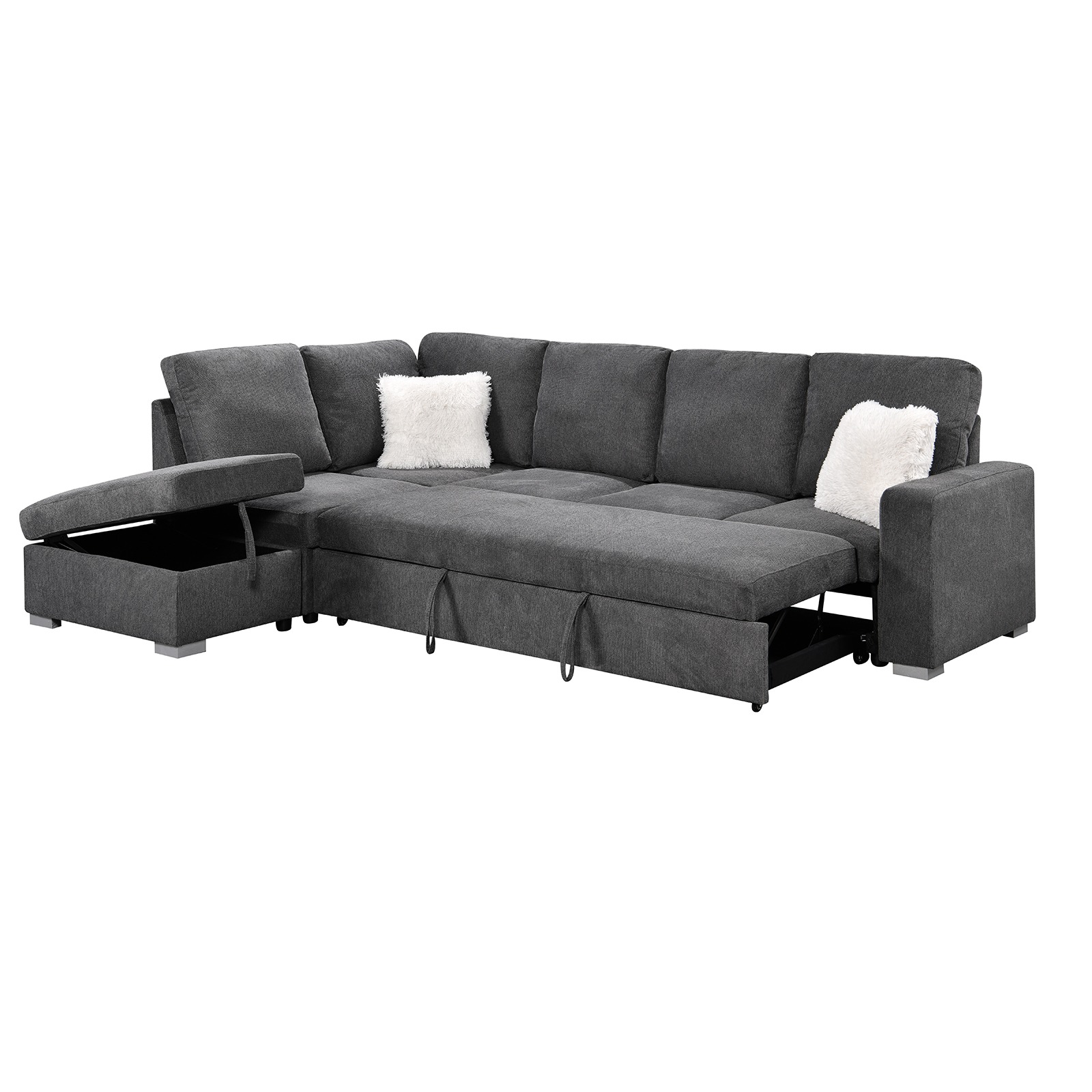 Dakanza 6 Seater Sofa Pullout Bed with Storage Ottoman– Black Belfast Fabric - Image 4