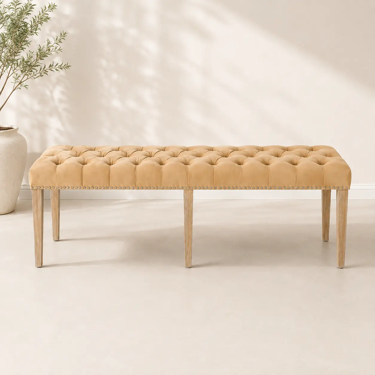 200cm bench tan with wood legs