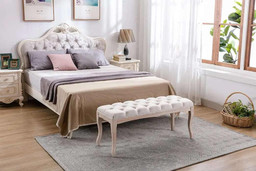 Brand New Bedroom Hallway Bench Ottoman - 110 cm Cream Lenin - Image 2