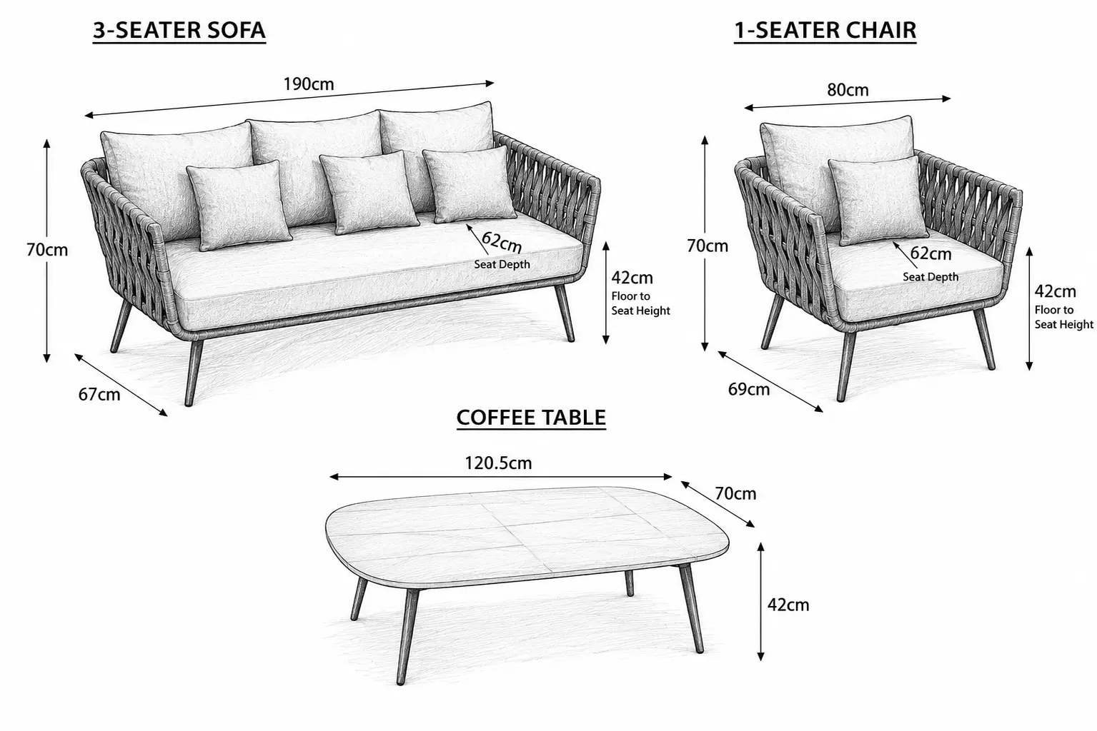 5 Setaer Rope Sofa set MArble Outdoor Coffee Table Perth