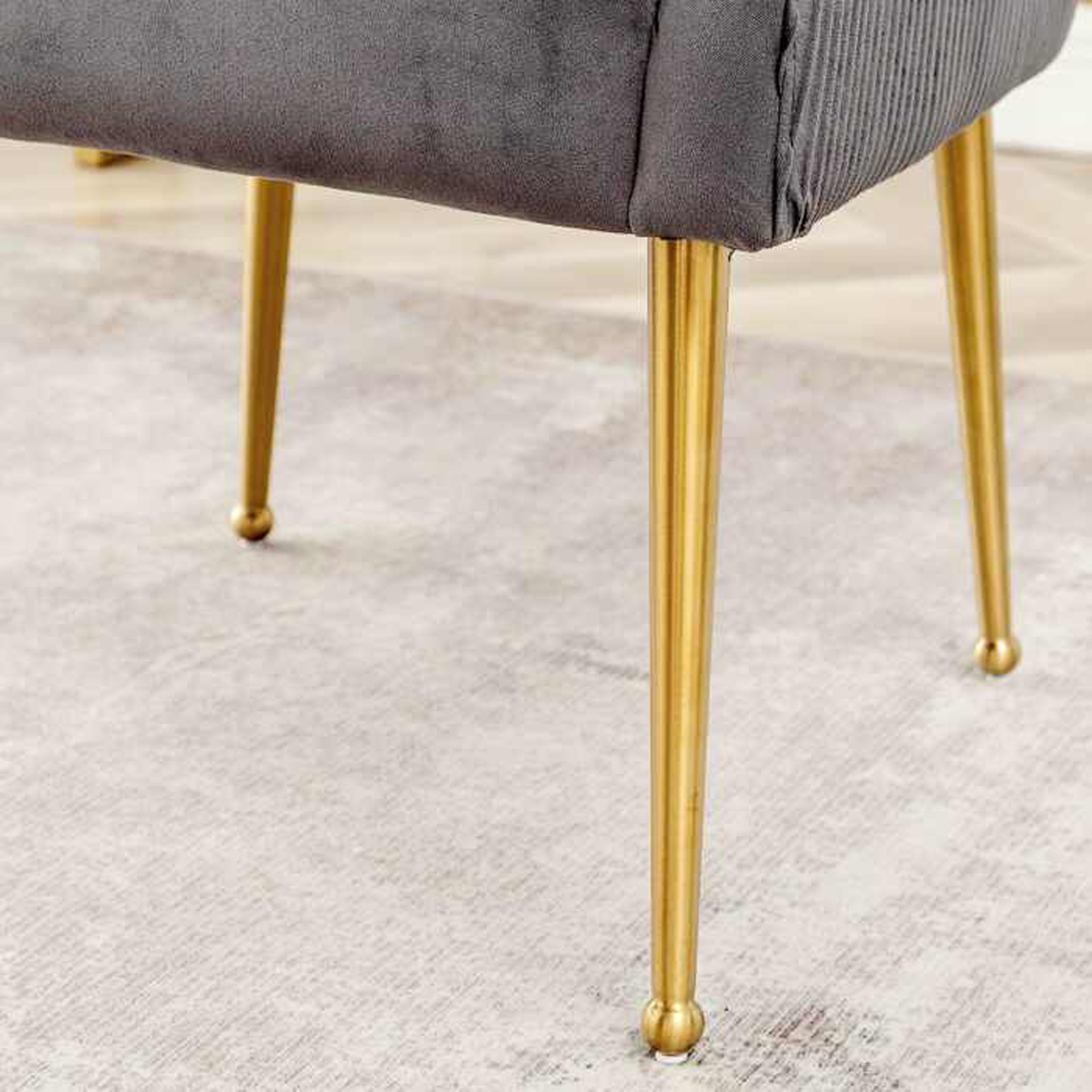 Elara Modern Velvet Accent Side Chair With Pleated Back, Pull Handle - Grey With Gold Legs - Image 3