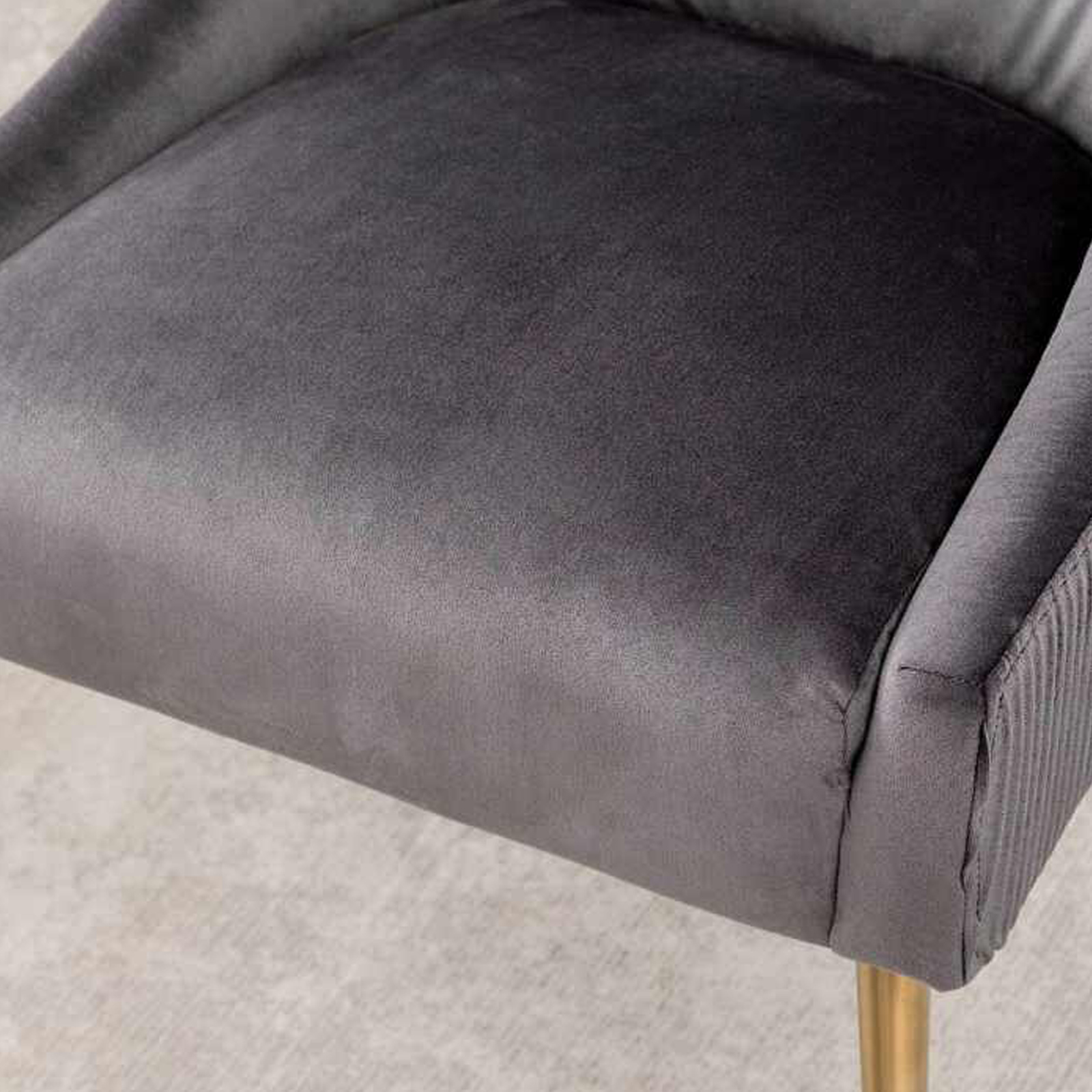 Elara Modern Velvet Accent Side Chair With Pleated Back, Pull Handle - Grey With Gold Legs - Image 2