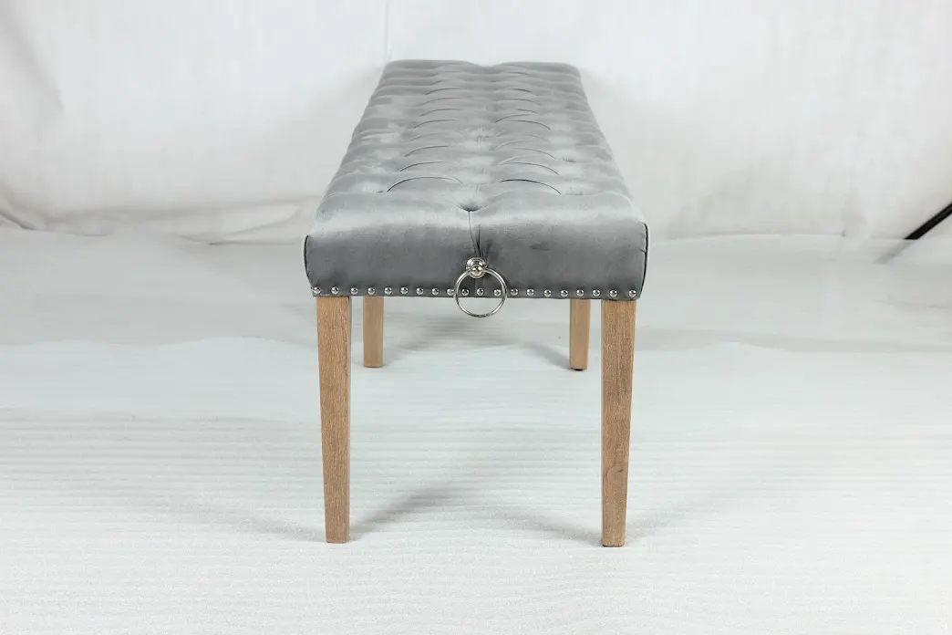 French Elegance Grey Dining Bench Ottoman – 160cm & 200cm with Wooden Legs - Image 2