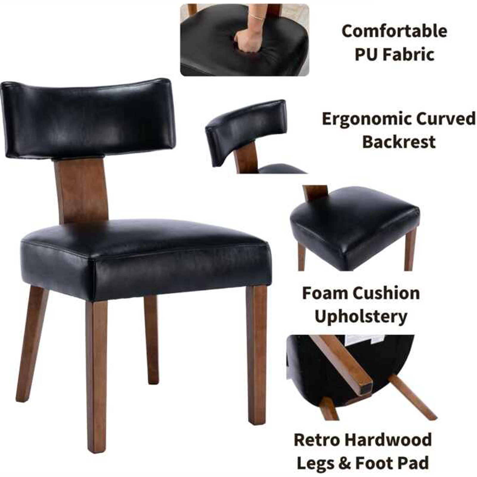 Nova Dining Chair Retro Style With Luxurious Air Leather Comfort - Black - Image 3