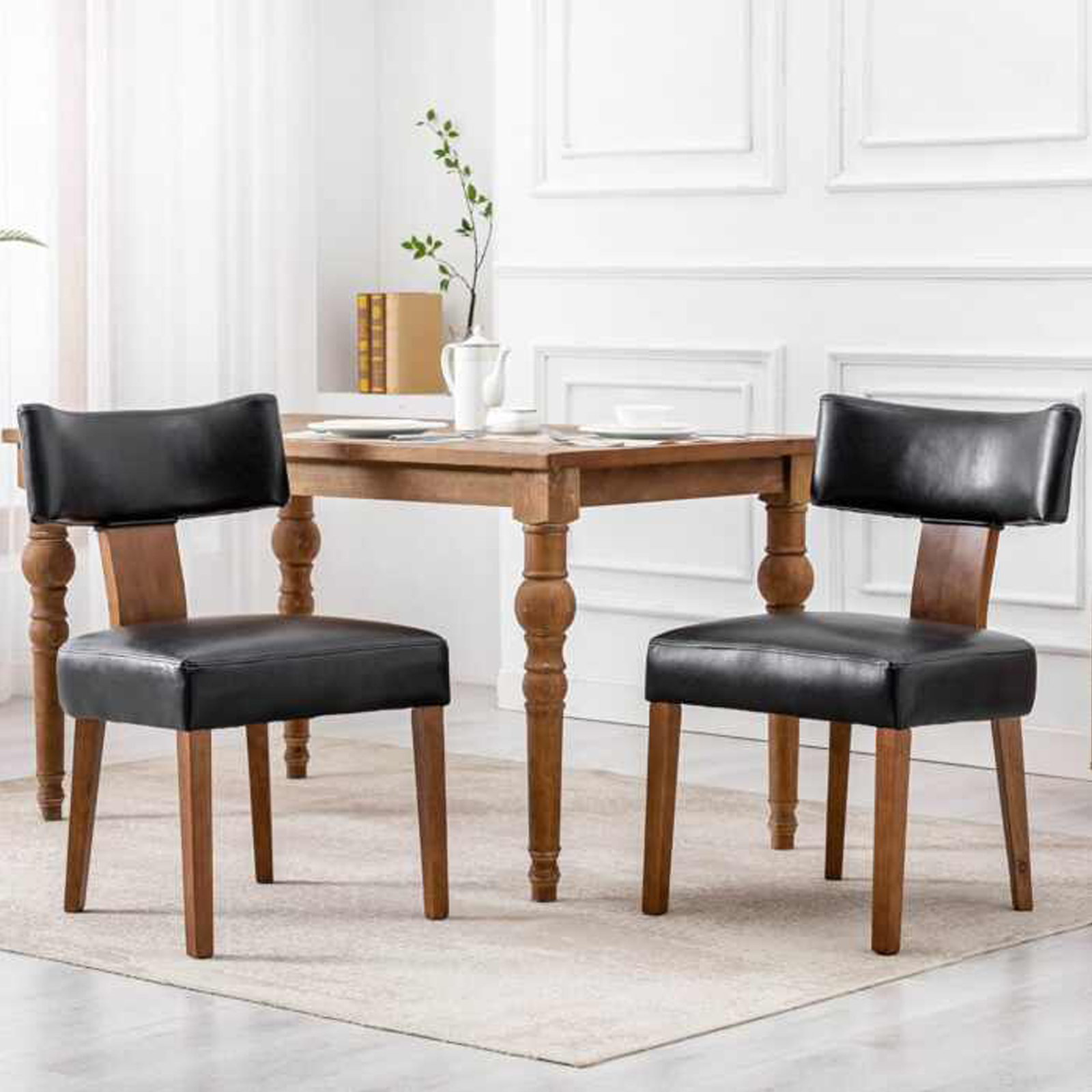 Nova Dining Chair Retro Style With Luxurious Air Leather Comfort - Black - Image 2