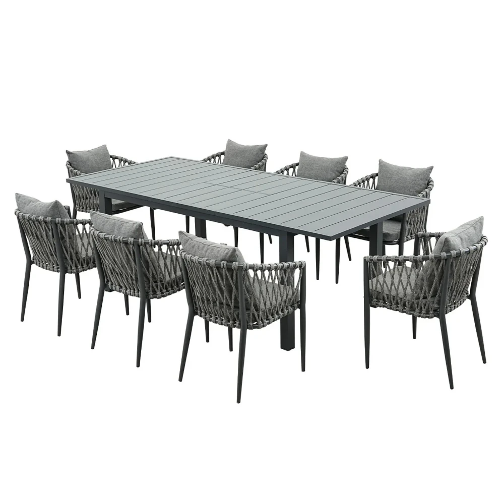Ella Aluminium Extendable Outdoor Dining Table With 8 Dining Chair ...