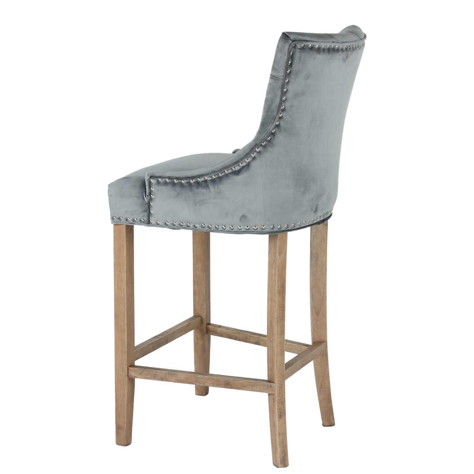 Zara French Accent Luxury Velvet Barstool With Wood Legs - Grey - Image 5