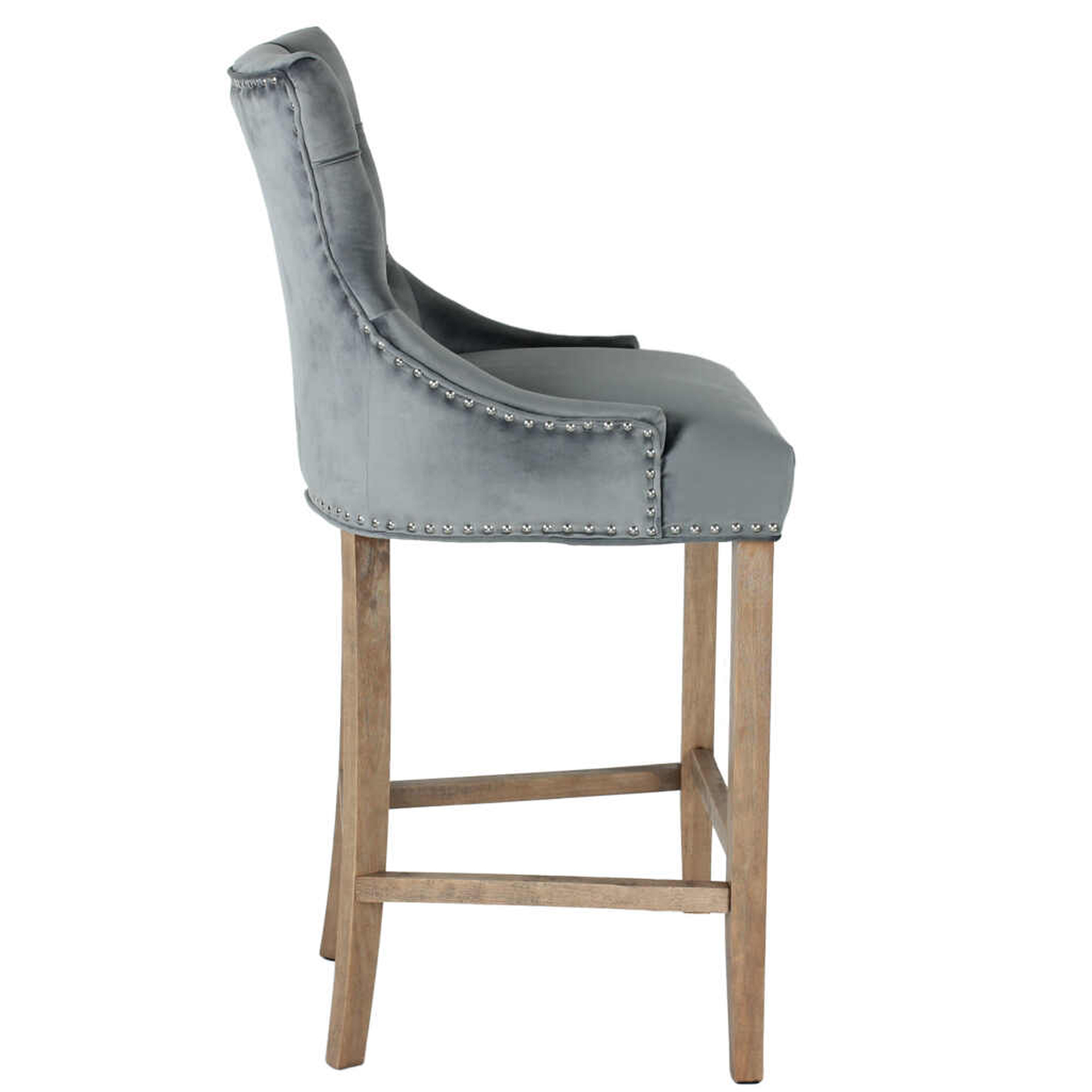 Zara French Accent Luxury Velvet Barstool With Wood Legs - Grey - Image 3