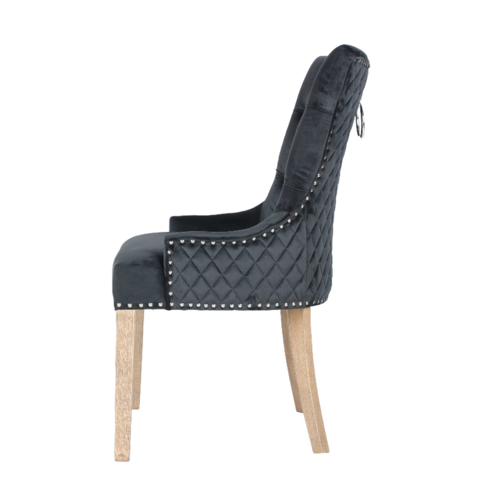Zara French Luxury Provincial Accent Dinning Chair Solid Oak Wood Legs -Black Velvet - Image 2