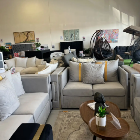 Amara grey velvet 3+2+1 seater sofa set with silver stainless steel frame and grey gold cushions