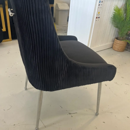 Black Velvet Side Chair with Chrome Legs