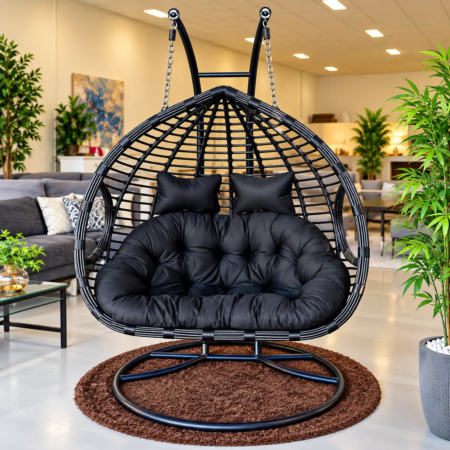 Black Woven Egg Chair Perth Rattan Wicker Black Thick Cushion