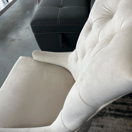 Cream velvet French style dining chair with solid oak wood legs for modern dining rooms