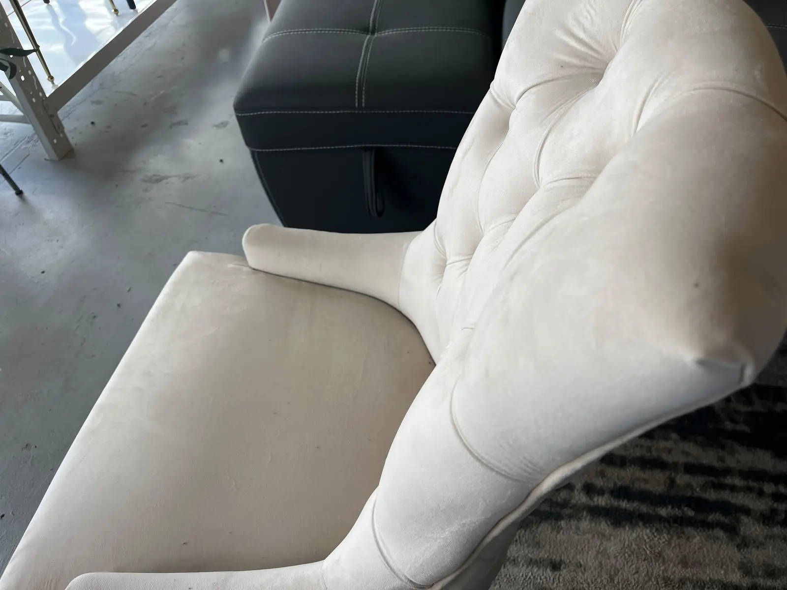 Cream velvet French style dining chair with solid oak wood legs for modern dining rooms