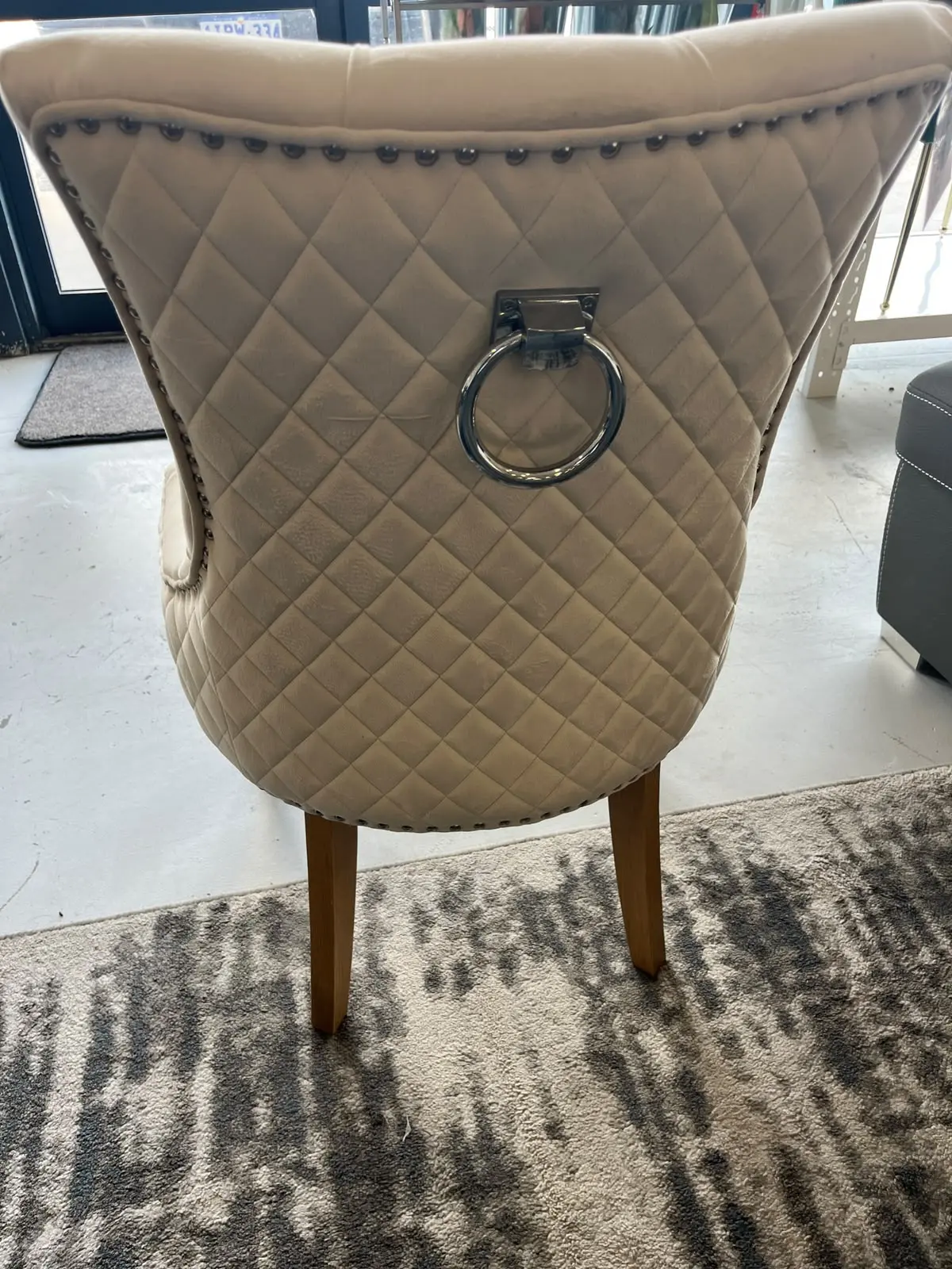 French provincial accent dining chair with cream velvet upholstery and oak legs