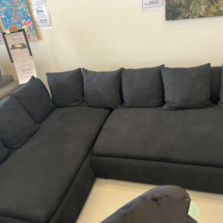 Skyline black sheep wool fabric modular lounge with deep seating and wireless charging