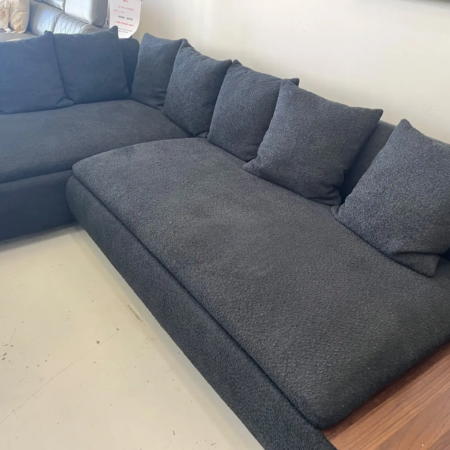 Skyline luxury black modular sofa with wooden side panels and wireless charging