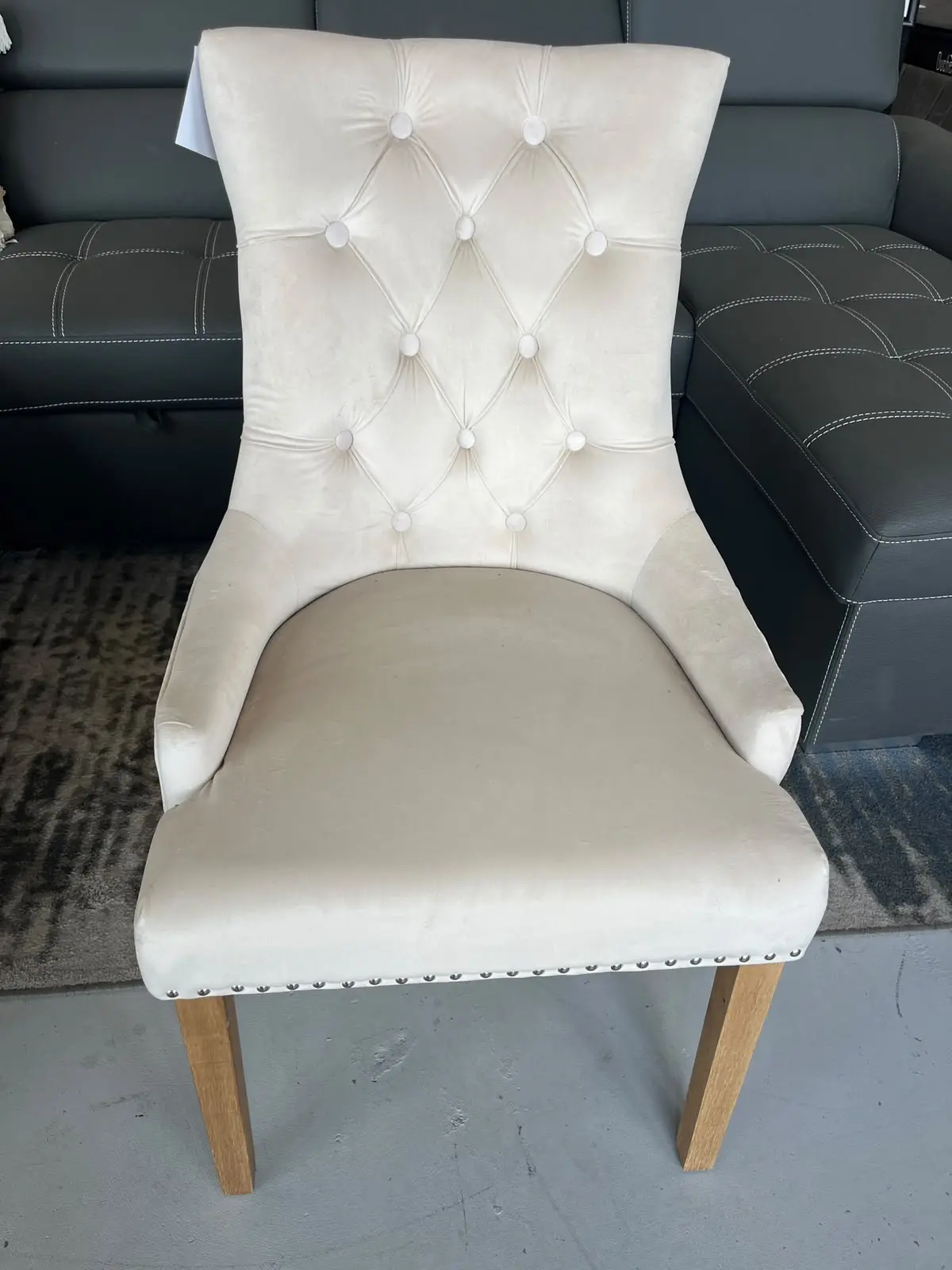 Zara French provincial dining chair in cream velvet with solid oak wood legs