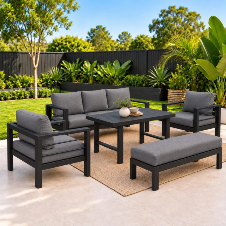 7 seater black aluminium set with dining table