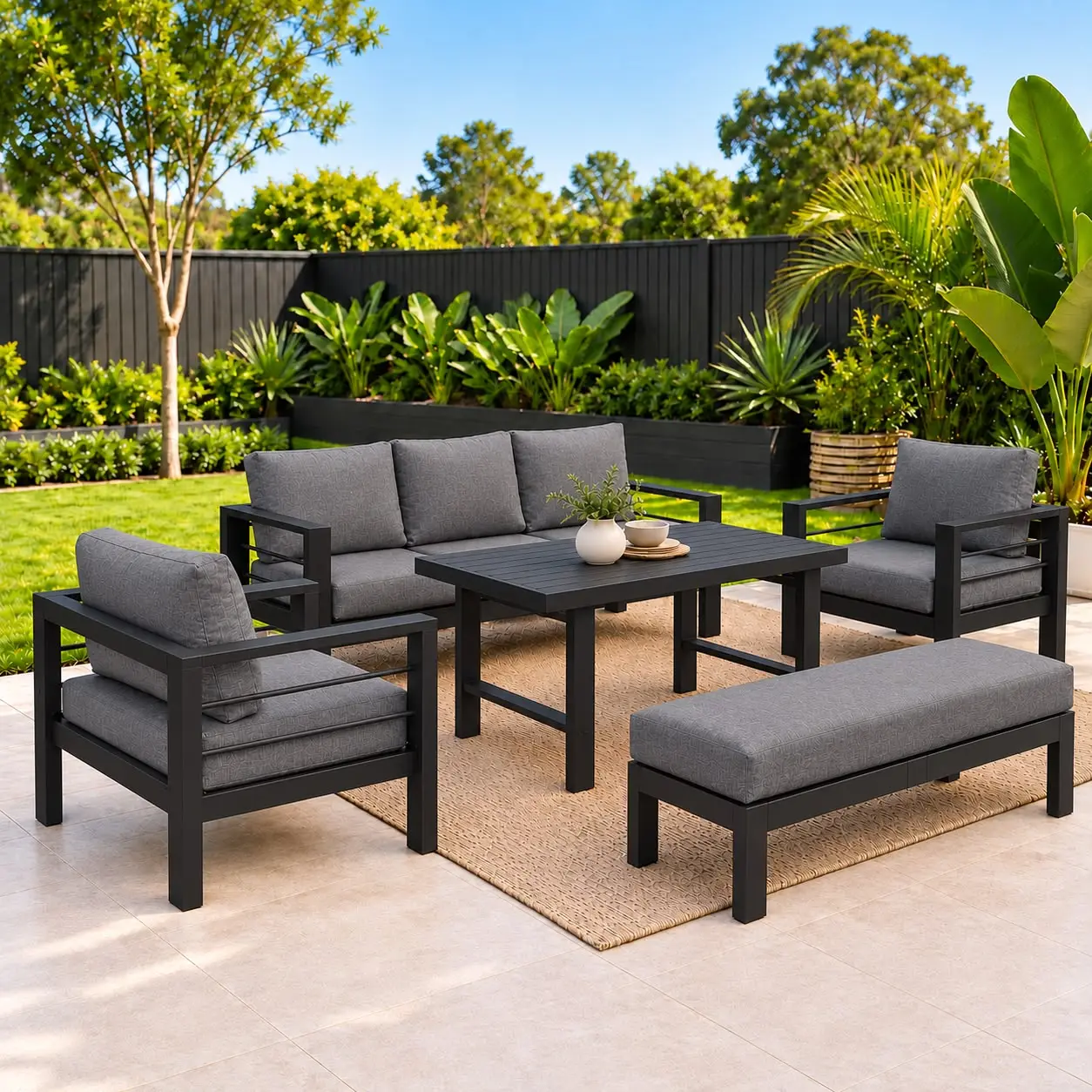 7 seater black aluminium set with dining table