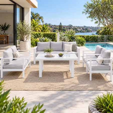 7 seater white aluminium set with dining table