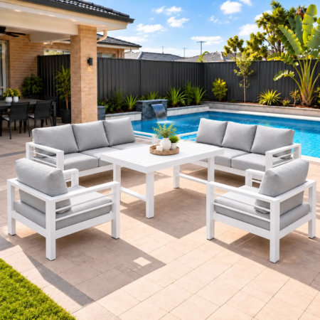 8 seater white aluminium sofa set