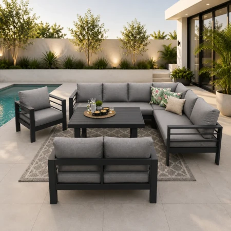 hamilton 9 seater L shape black