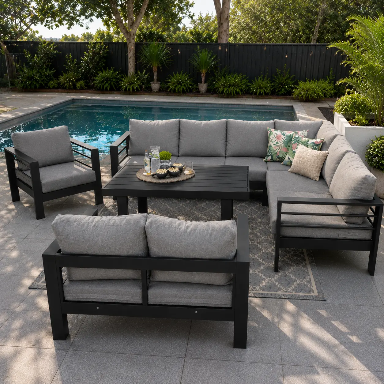 L shape lounge black