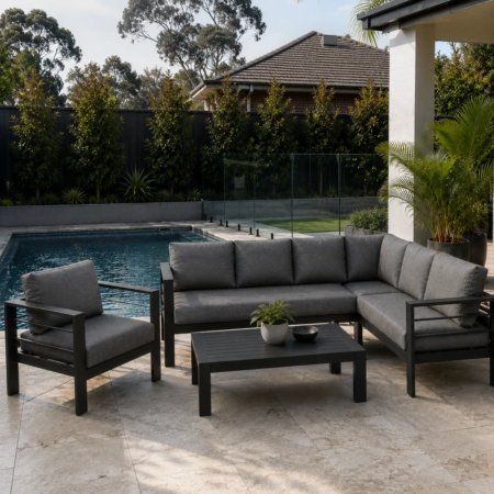 hamilton 7 seater L shape and 1 seater black