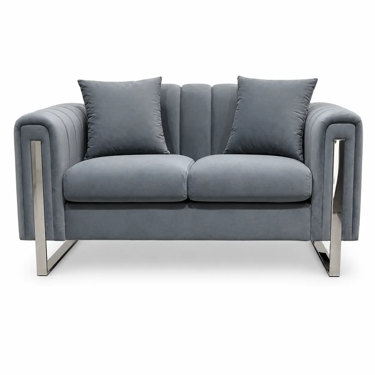Vogue Royale grey velvet 2 seater sofa with silver legs Perth
