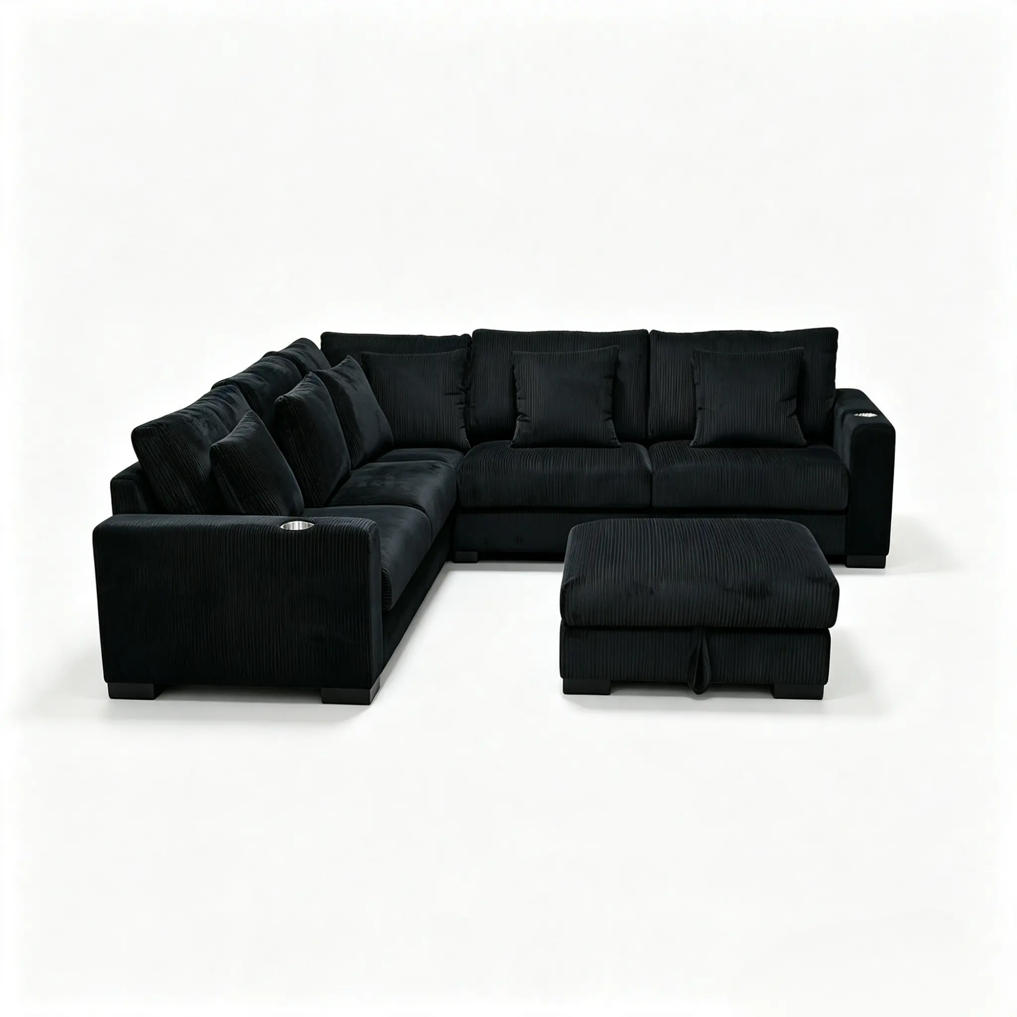 Aspen Black Corduroy L-Shape Sofa