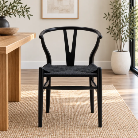 wishbone all black dining chair