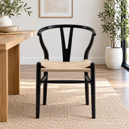 wishbone black with brown dining chair