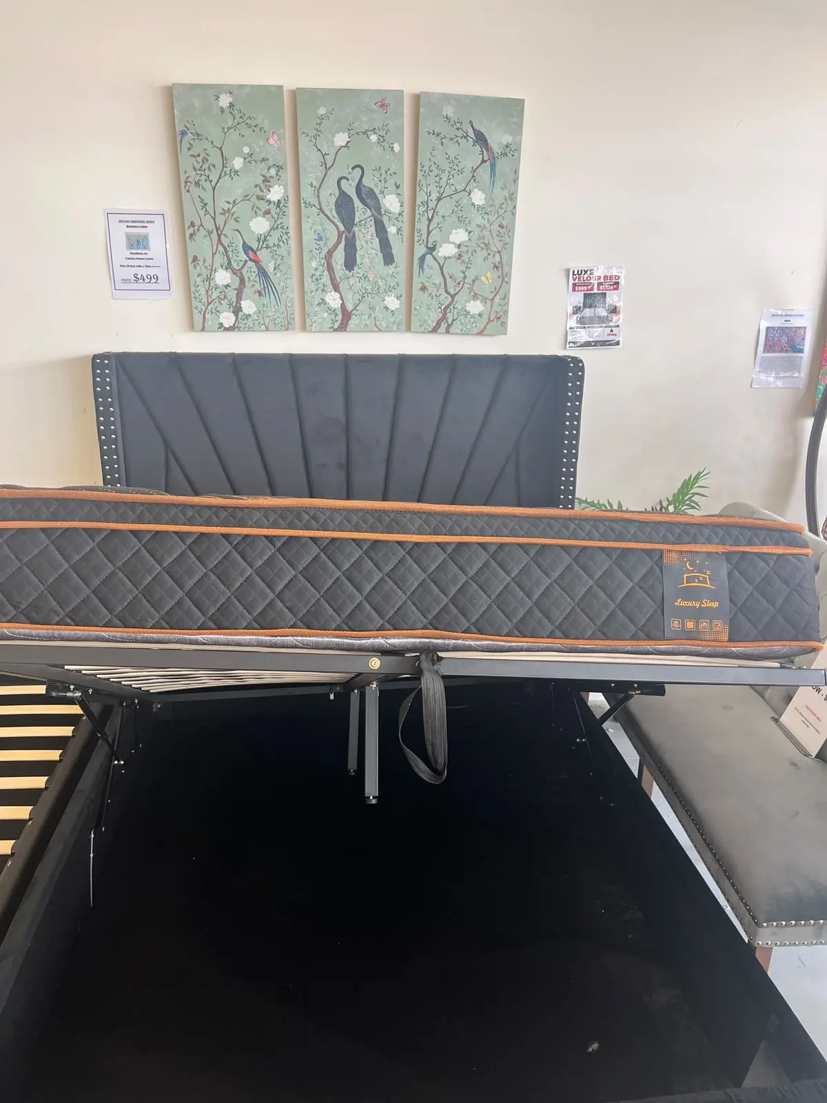 Black Queen Size Gas Lift Storage Bed Frame