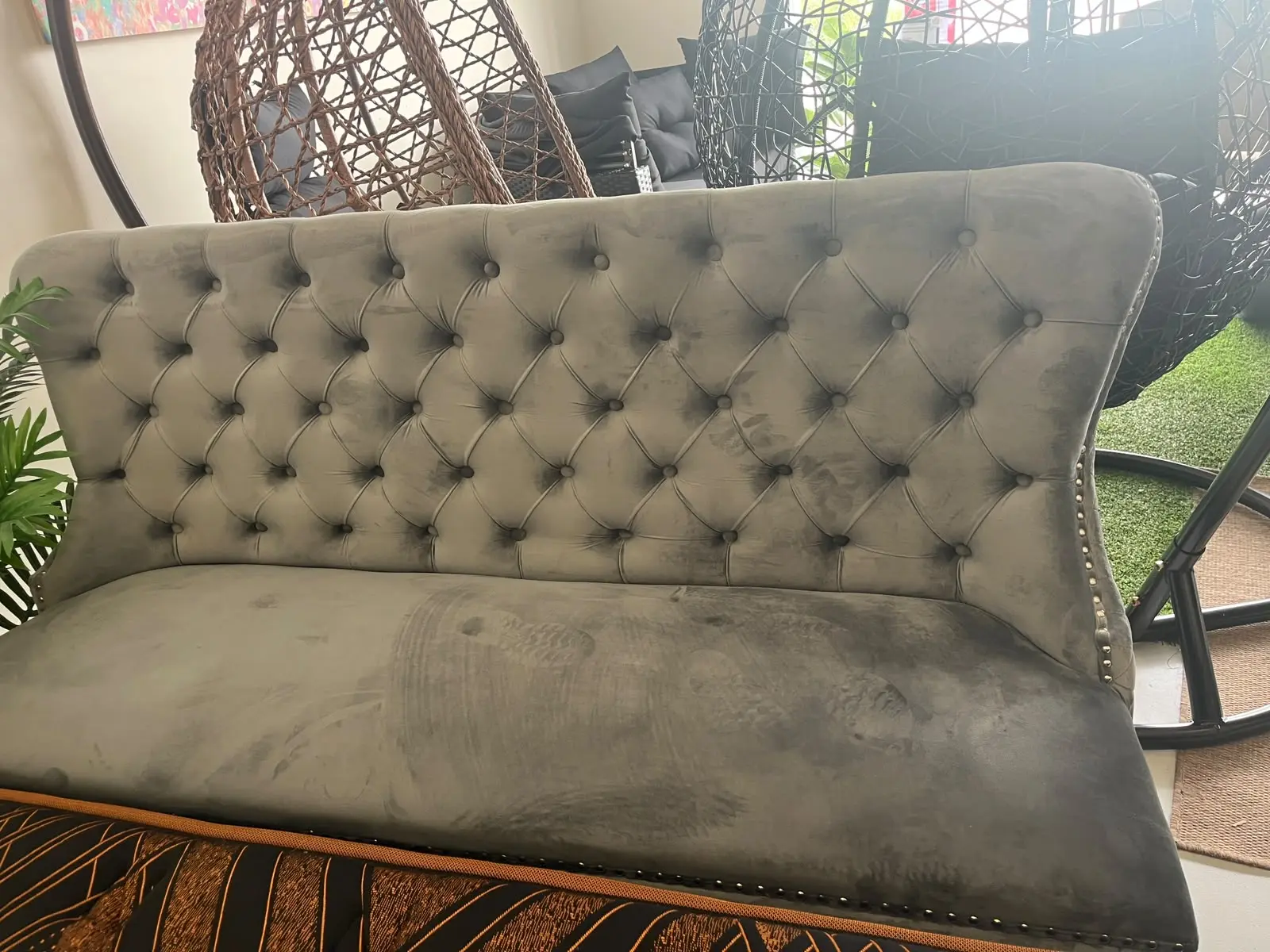 Zara Eshop Zara Grey Velvet Dining Sofa | Tufted Backrest